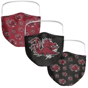 3 Pack South Carolina Gamecocks Licensed NCAA Washable Resuable Face Mask Cover.